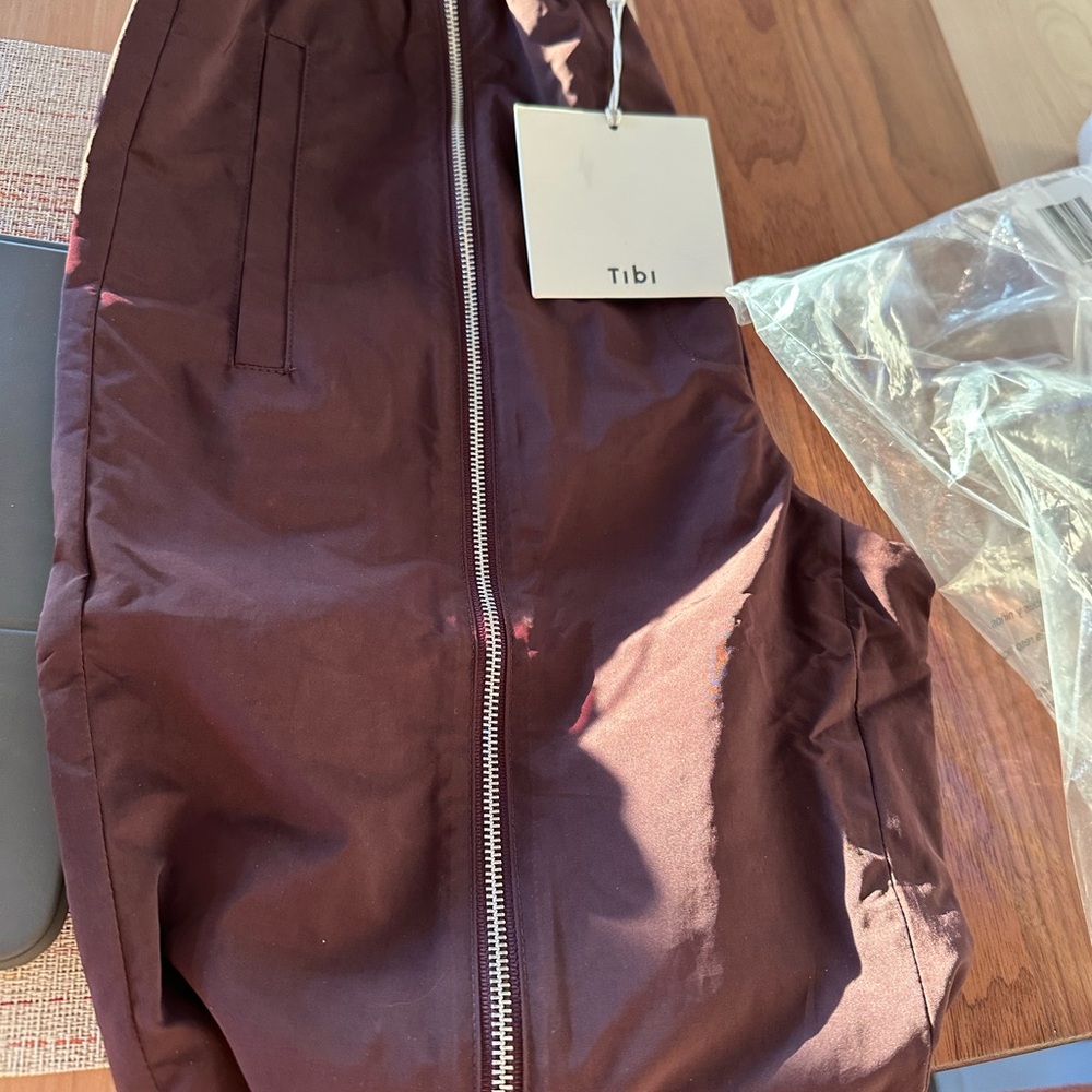 Women's Tibi Maroon Track Pants with Contrast zip down the front of the leg - Picture 4 of 5